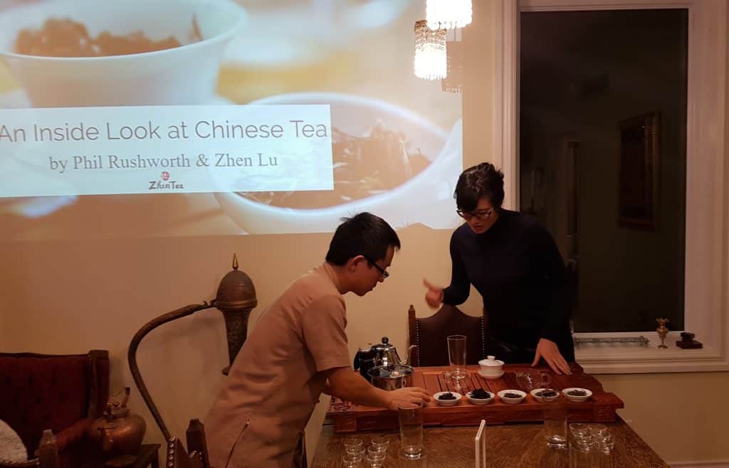 Yixing showing off his tea table at the Tea Lounge
