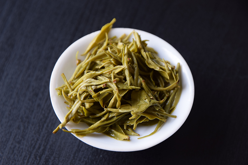 Cute Green Tea Balls - Lei Shan Yin Qiu brewed leaves
