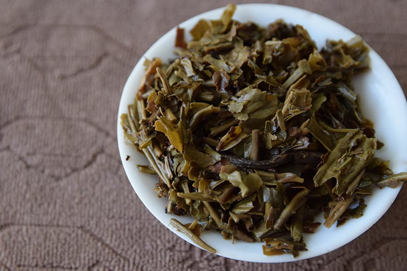 Sheng Pu'er mini-Tuo (mini-pucks) brewed leaves